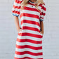 Contrast Trim Round Neck Short Puff Sleeve Shift Mini Dress