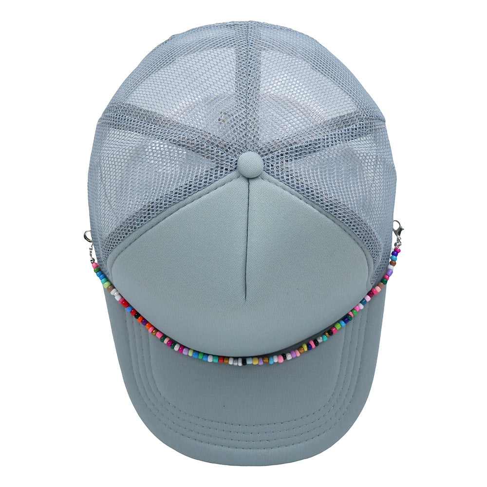 Multicolor Beaded Band Black Trucker Hat