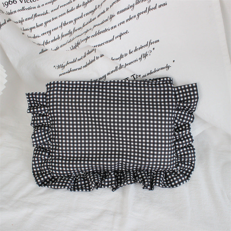 Customizable Text Floral & Plaid Zippered Makeup Bag