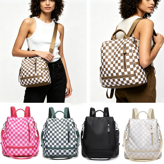 Convertible Checkered Backpack Purse — 2-in-1 Fashion Shoulder Bag