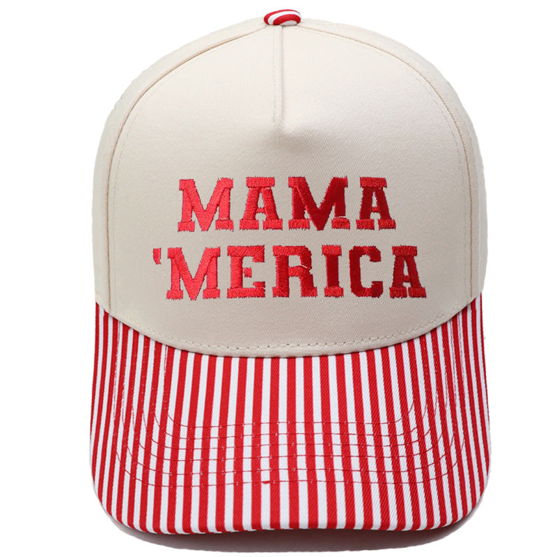 Embroidered "MAMA MERICA" Trucker Hat – Color-Block Structured Baseball Cap