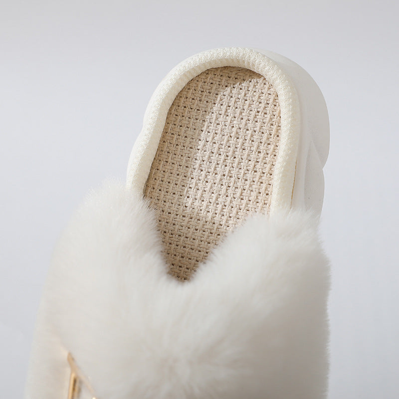 Double D Detail Faux Fur Winter Comfort Slippers