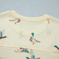 Beige Duck Print Short Sleeve Top Pocket Pants 2pcs Casual Set