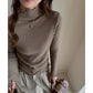 Ribbed Knit Lettuce Trim Long Sleeve Mock Neck Top