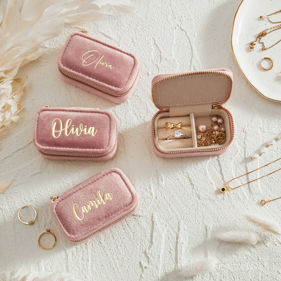 Custom Name Mini Velvet Jewelry Case