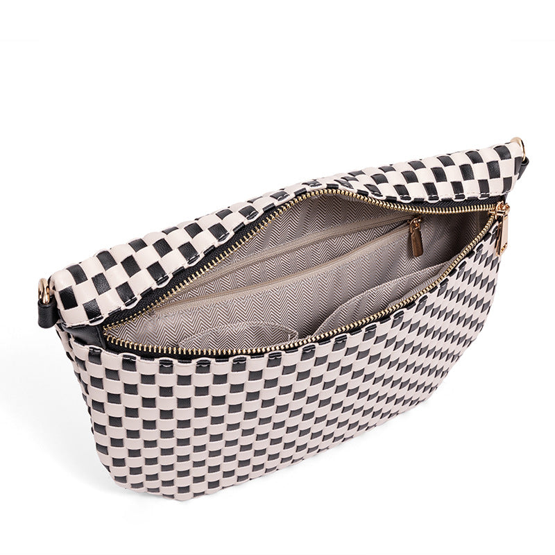 Checkered Woven Crossbody Fanny Pack