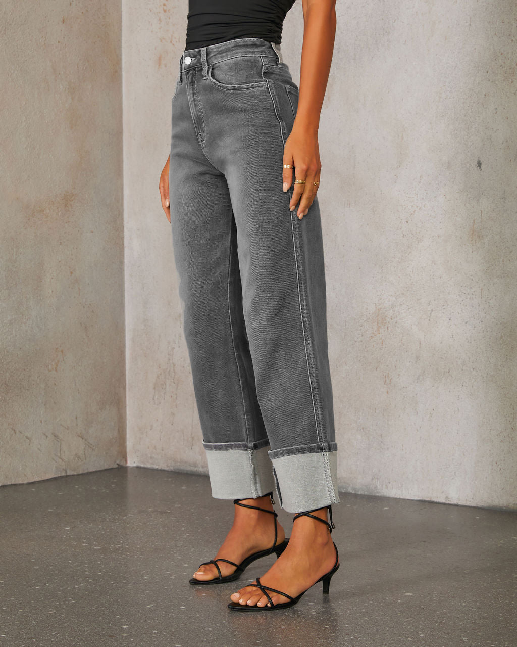 High Rise Straight Cuff Jeans