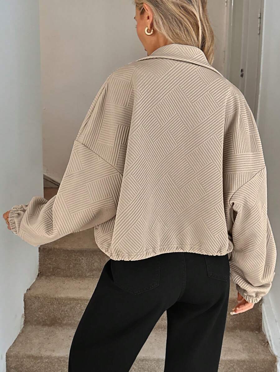 Chic Geometric Textured Zip Up Jacket