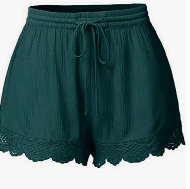 Solid Color Lace Up Shorts Casual Pants