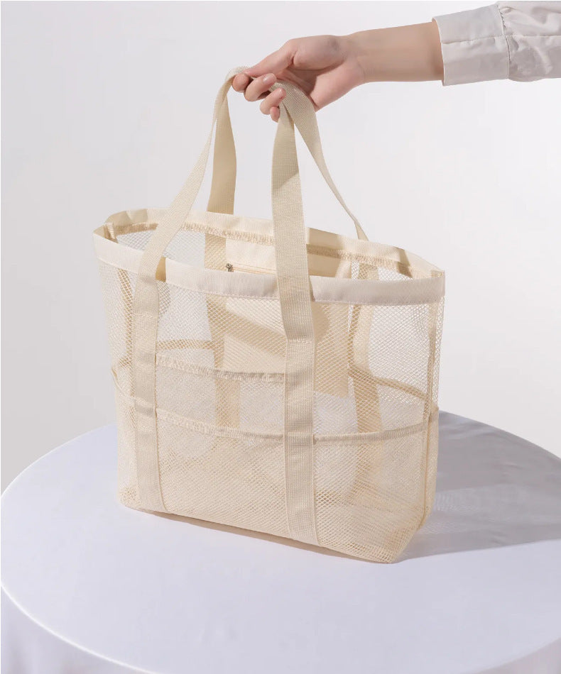 Mesh Fabric Travel Storage Bag Large Capacity Visual Partition Storage Handbag