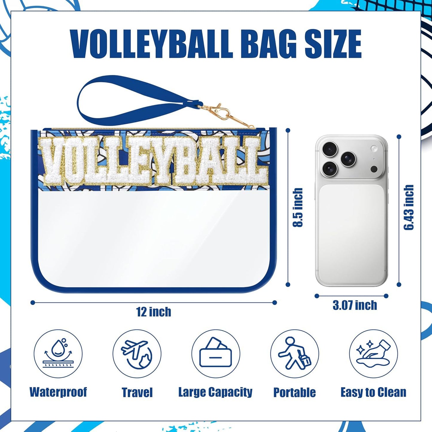 Clear Pouches Featuring Ball Game Glitter Chenille Patches