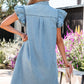 Sandalwood Frilled Detail Button Down Ruffle Short Sleeve Denim Mini Dress