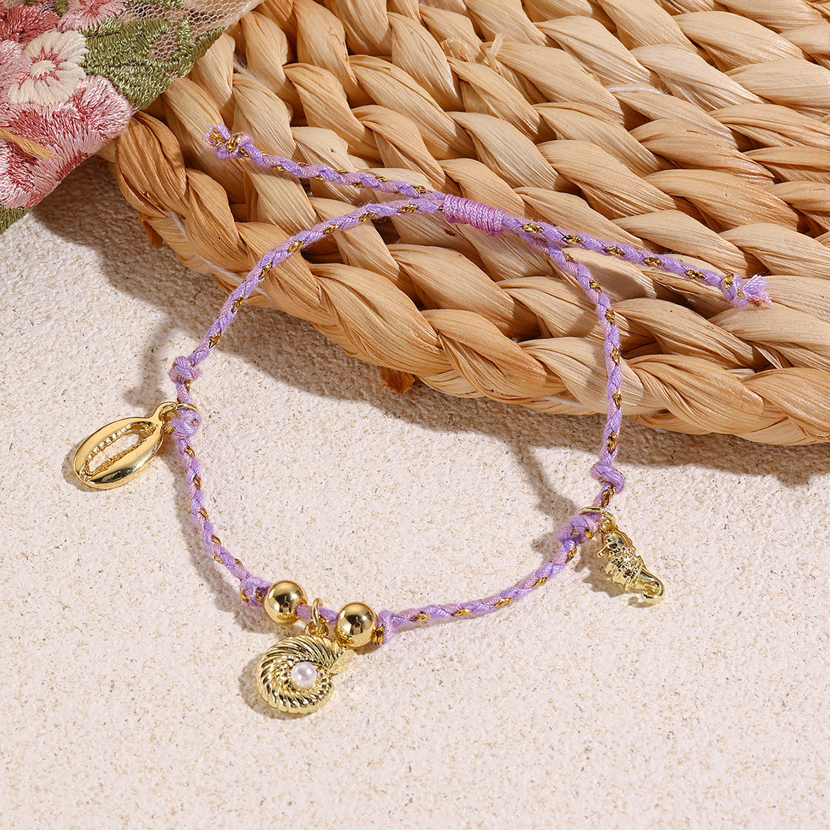 Marine Style Starfish Shell Turquoise Shell Beaded Chain Stretch Bracelets
