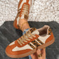 Vagen Leather Leopard Patchwork Flat Sneakers