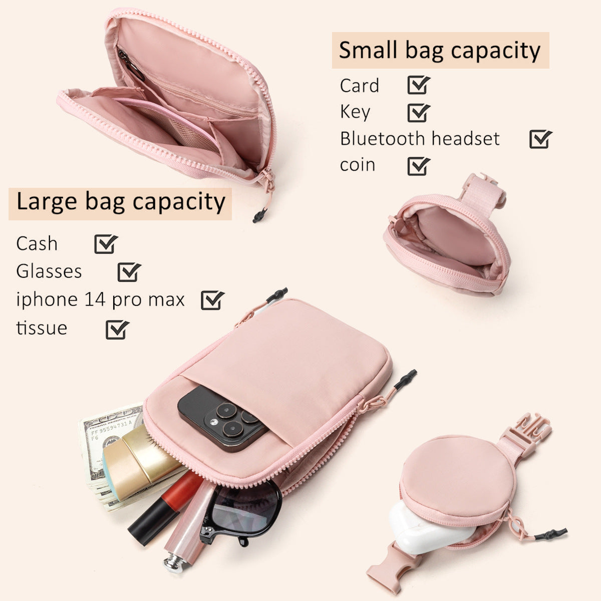 Nylon Crossbody Bag with Removable Mini Pouch