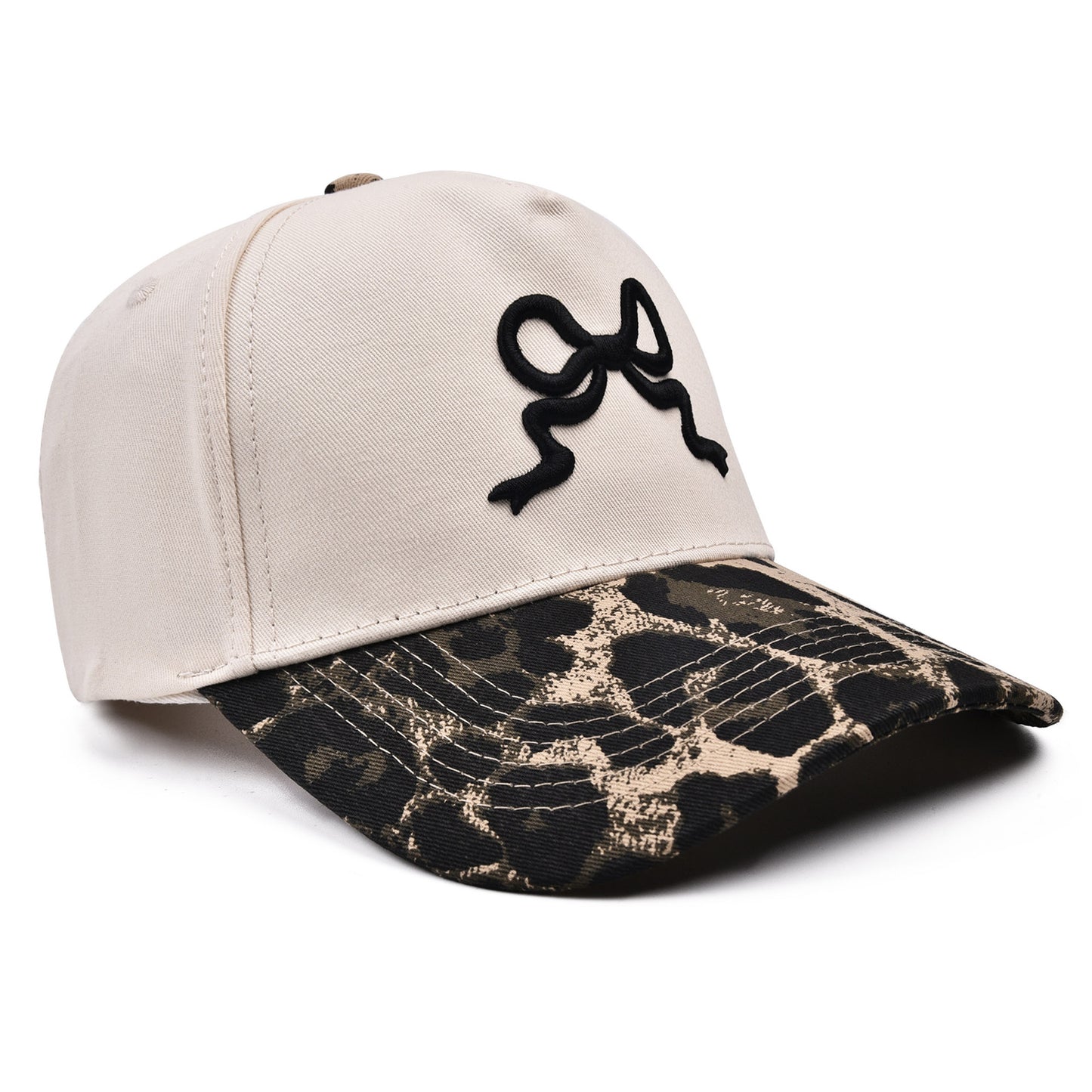 Leopard Print Canvas Hat with Embroidery Bow
