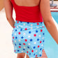 Sky Blue Patriotic Star Printed Beaded Drawstring Mini Skort