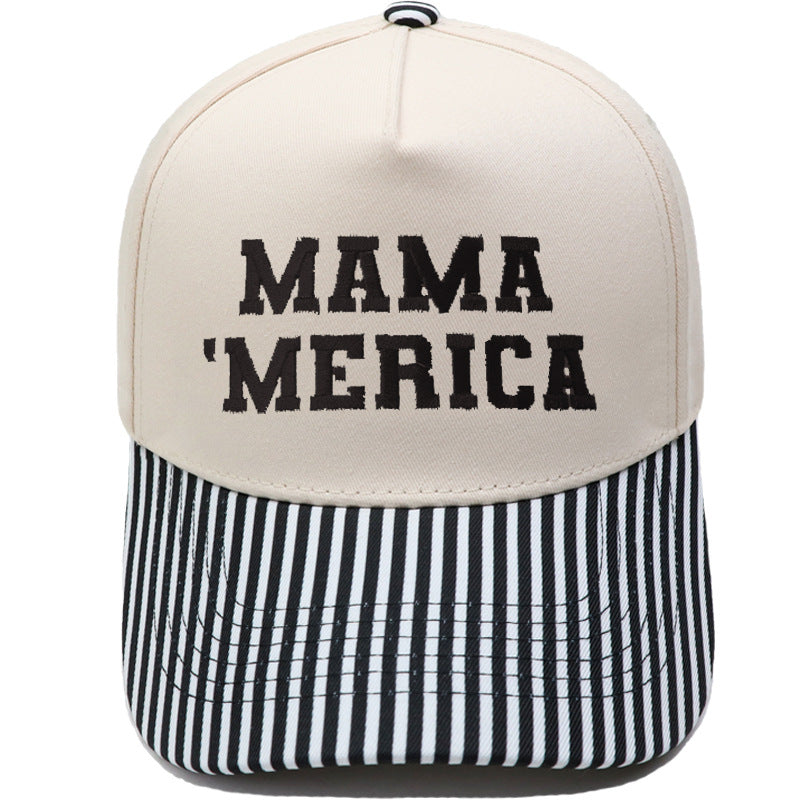 Embroidered "MAMA MERICA" Trucker Hat – Color-Block Structured Baseball Cap