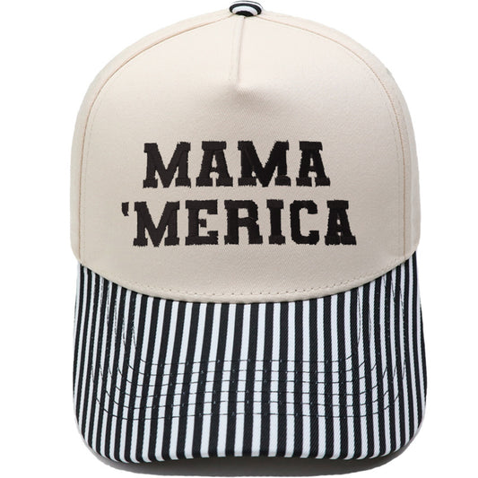 Embroidered "MAMA MERICA" Trucker Hat – Color-Block Structured Baseball Cap