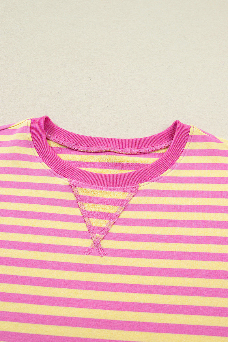Stripe Drop Shoulder Boxy Casual Terry Short Set