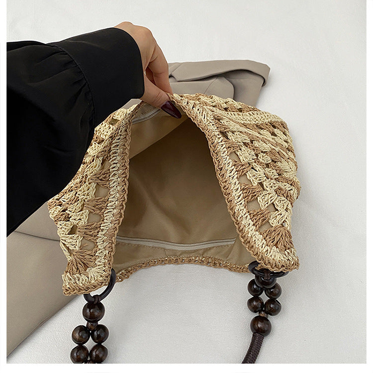 Women Boho Woven Mesh Beach Tote Bag Large Capacity Crochet Vacation Shoulder Handbag