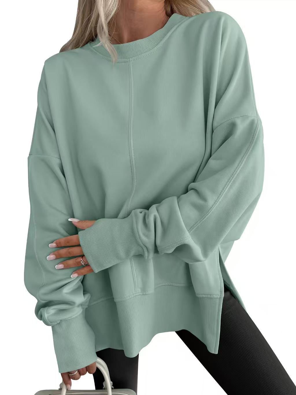 Side-slit Panelled Crew-neck Sweatshirt