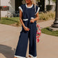 Color Block Pocketed T Shirt and Wide Leg Pants Set