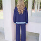 Block Trim Long Sleeve Pullover Drawstring Shift Pants Set