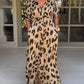 Leopard Print V-neck High-waisted Maxi Dress