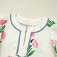 Apricot Floral Short Sleeve Split Neck Loose Mini Dress