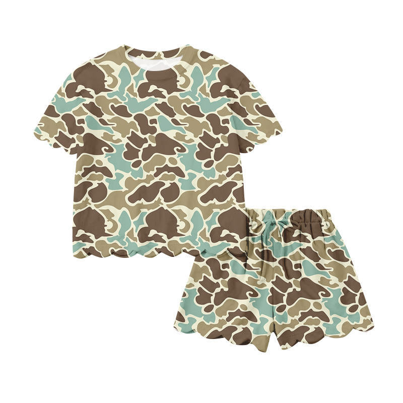 Kid's Camo T-Shirt & Scalloped Shorts Two-Piece Lounge Set