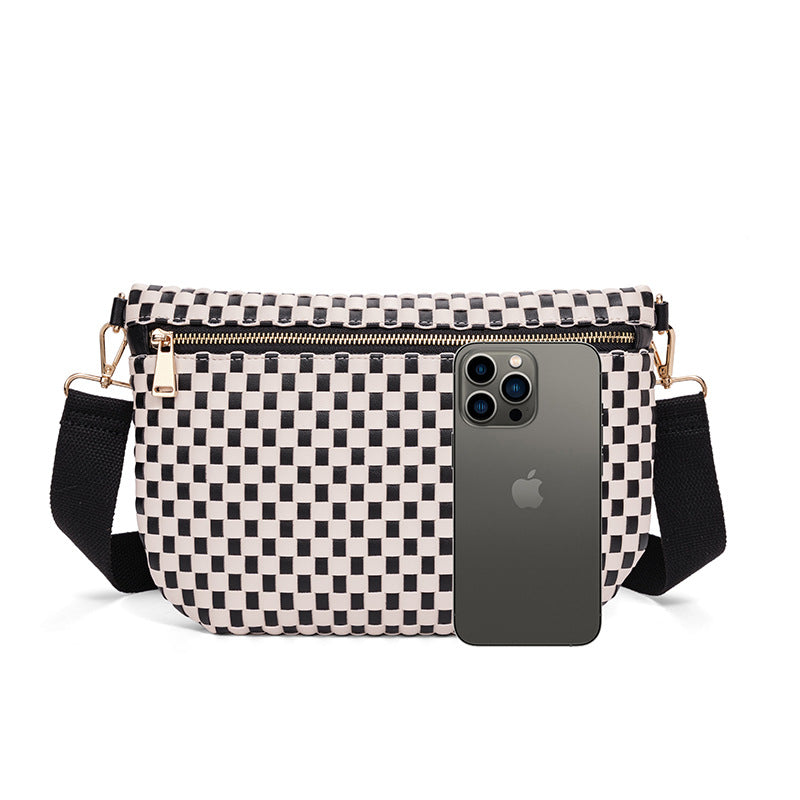 Checkered Woven Crossbody Fanny Pack