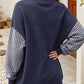 Oversized Gingham Colorblock Long Sleeve Sweatshirt
