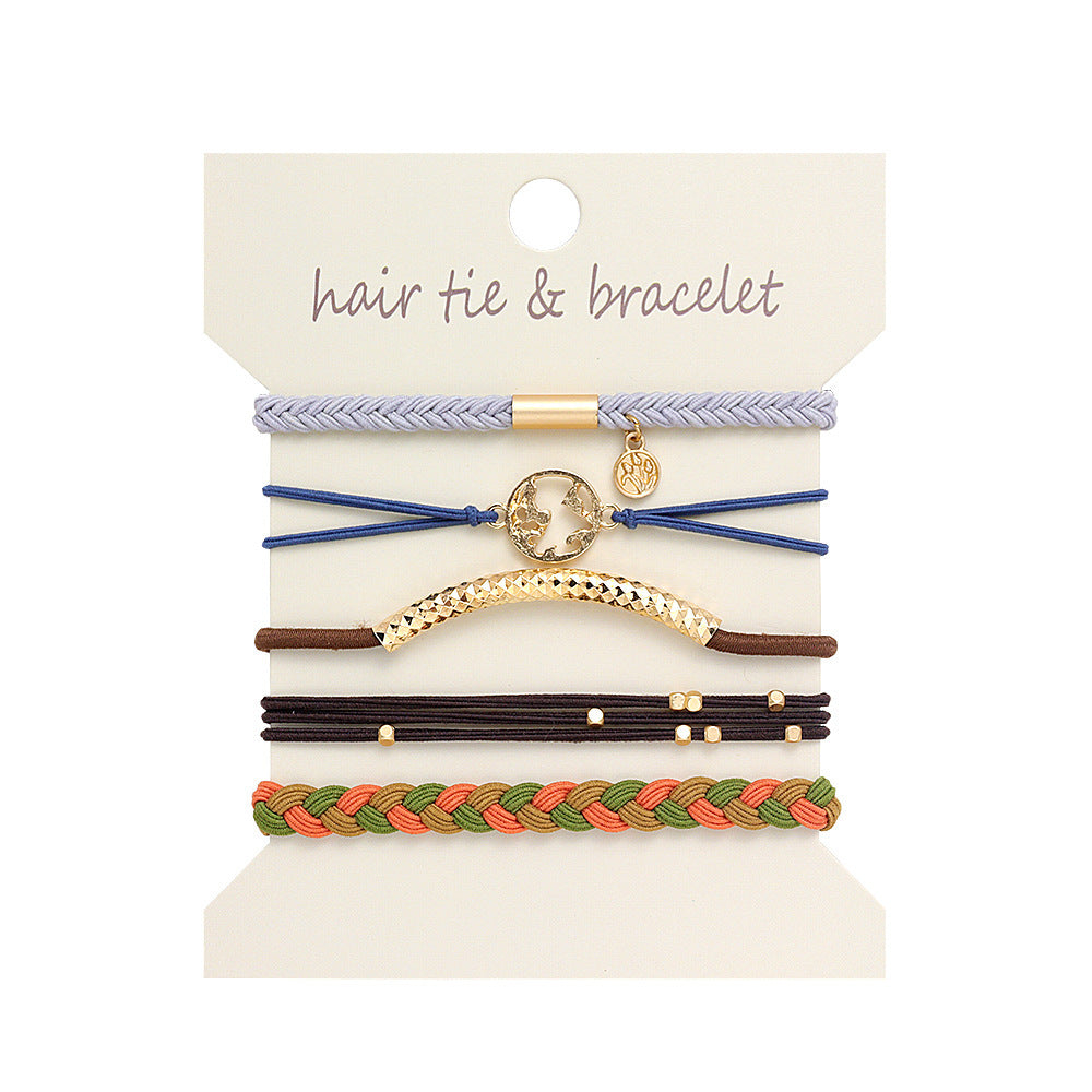 Boho 2-in-1 Hair Tie & Bracelet Set (5-Piece Pack)