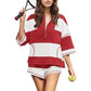 Striped Short-sleeved Oversized Shorts Two-piece Suit