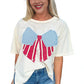 White Loose Knit Vintage Flag Bow Patched T Shirt