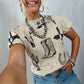Beige Retro Western Print T Shirt