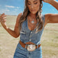 Western Button V Neck Denim Vest Top