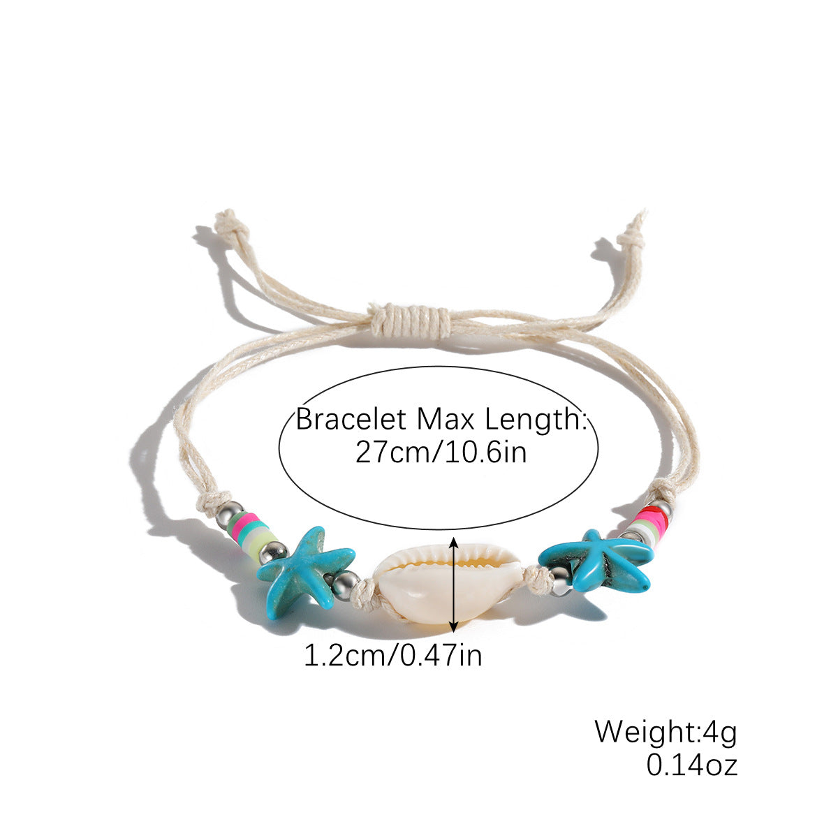 Marine Style Starfish Shell Turquoise Shell Beaded Chain Stretch Bracelets