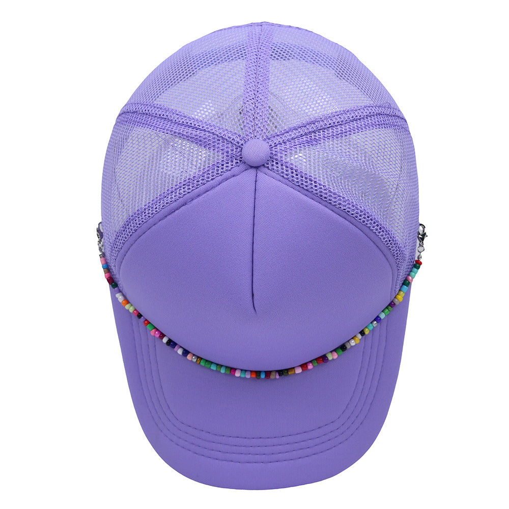 Multicolor Beaded Band Black Trucker Hat