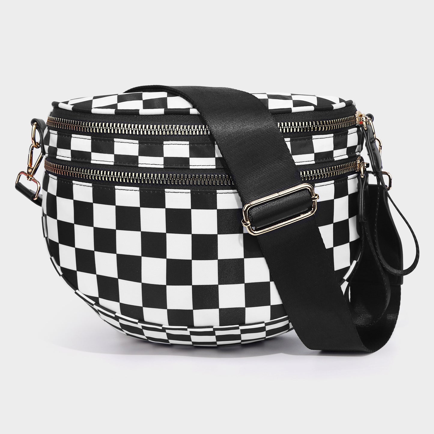Checkered Crossbody Bag with Detachable Pouch