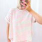 Stripe Knitted Short Sleeve Top and Drawstring Shorts Set