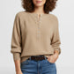 Crew Neck Button Front Knit Pullover