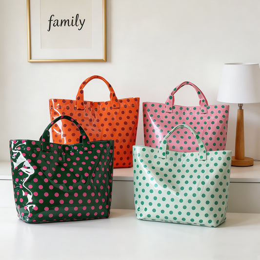 Polka Dot Durable Waterproof PVC Tote Bag