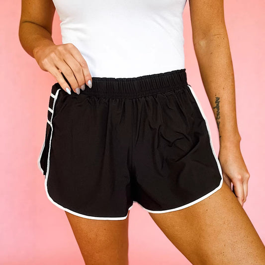 Contrast Trim Pleated Casual Active Shorts