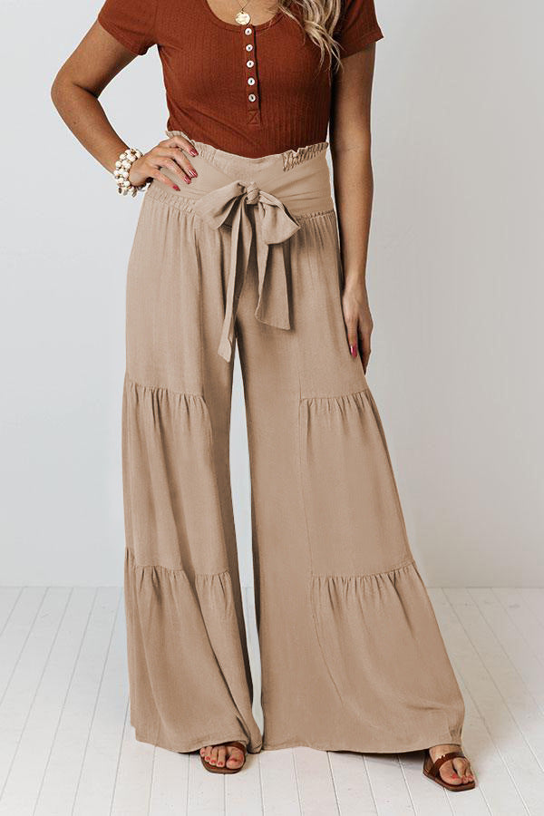 Boho Strappy Elastic Waist Wide Leg Pants