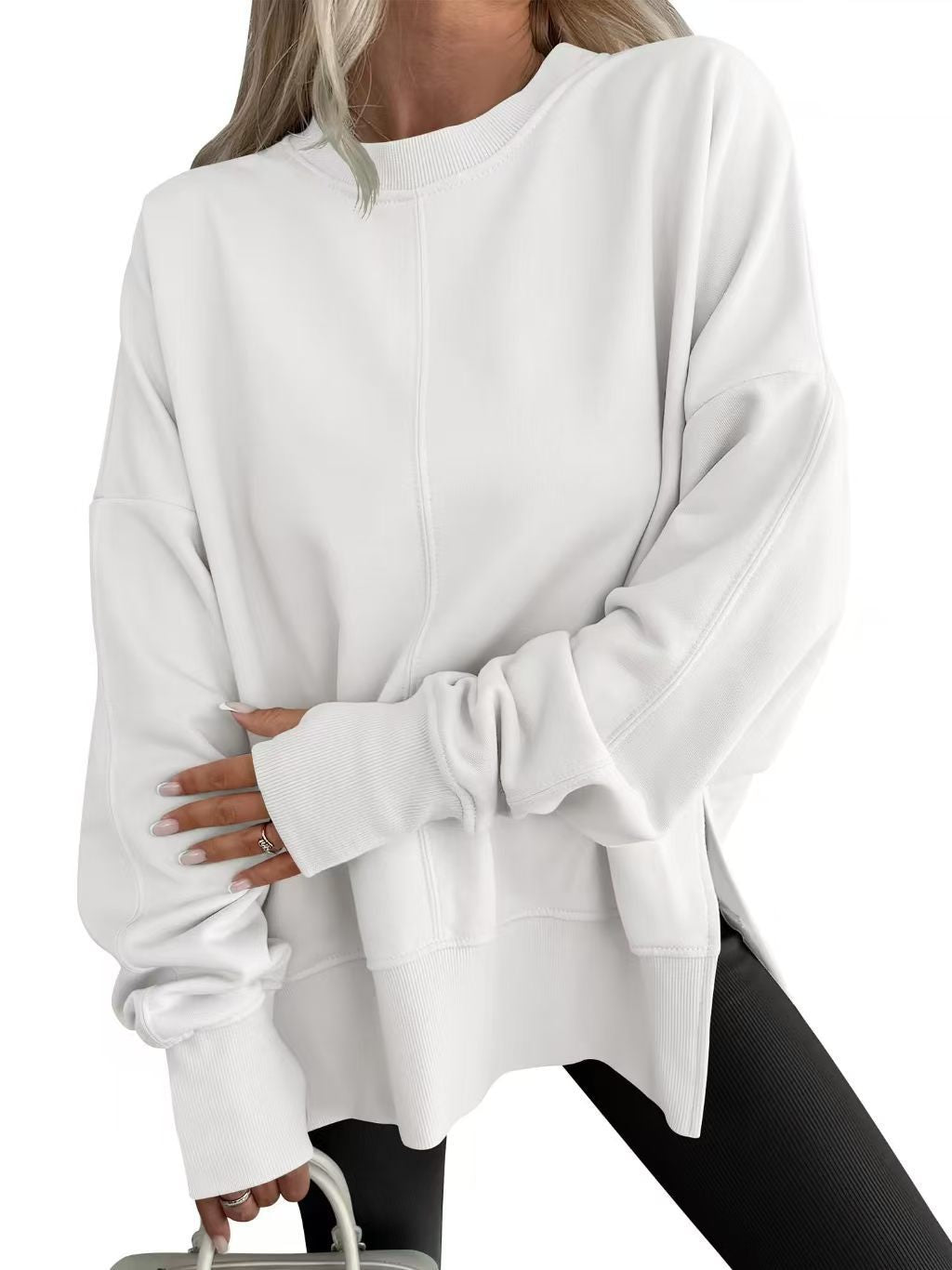 Side-slit Panelled Crew-neck Sweatshirt