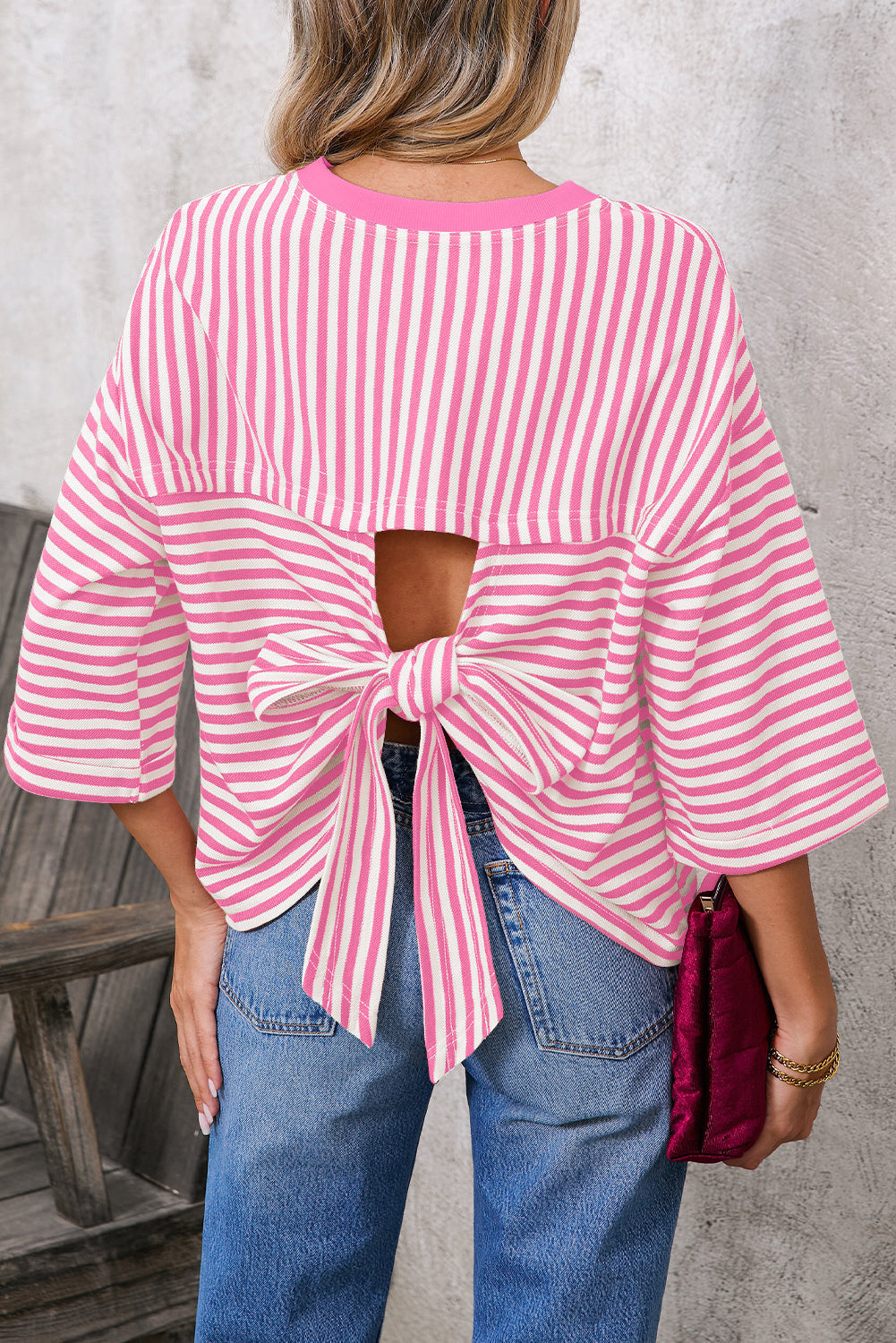 Striped Back Bow Tie T-Shirt