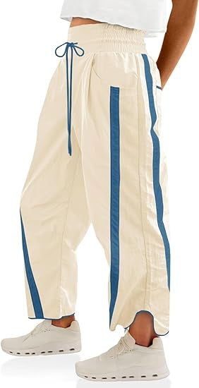 Retro Contrast Side Stripe Wide Leg Track Pants