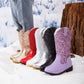 Kid Sequined Velvet Warm Round Toe Boots